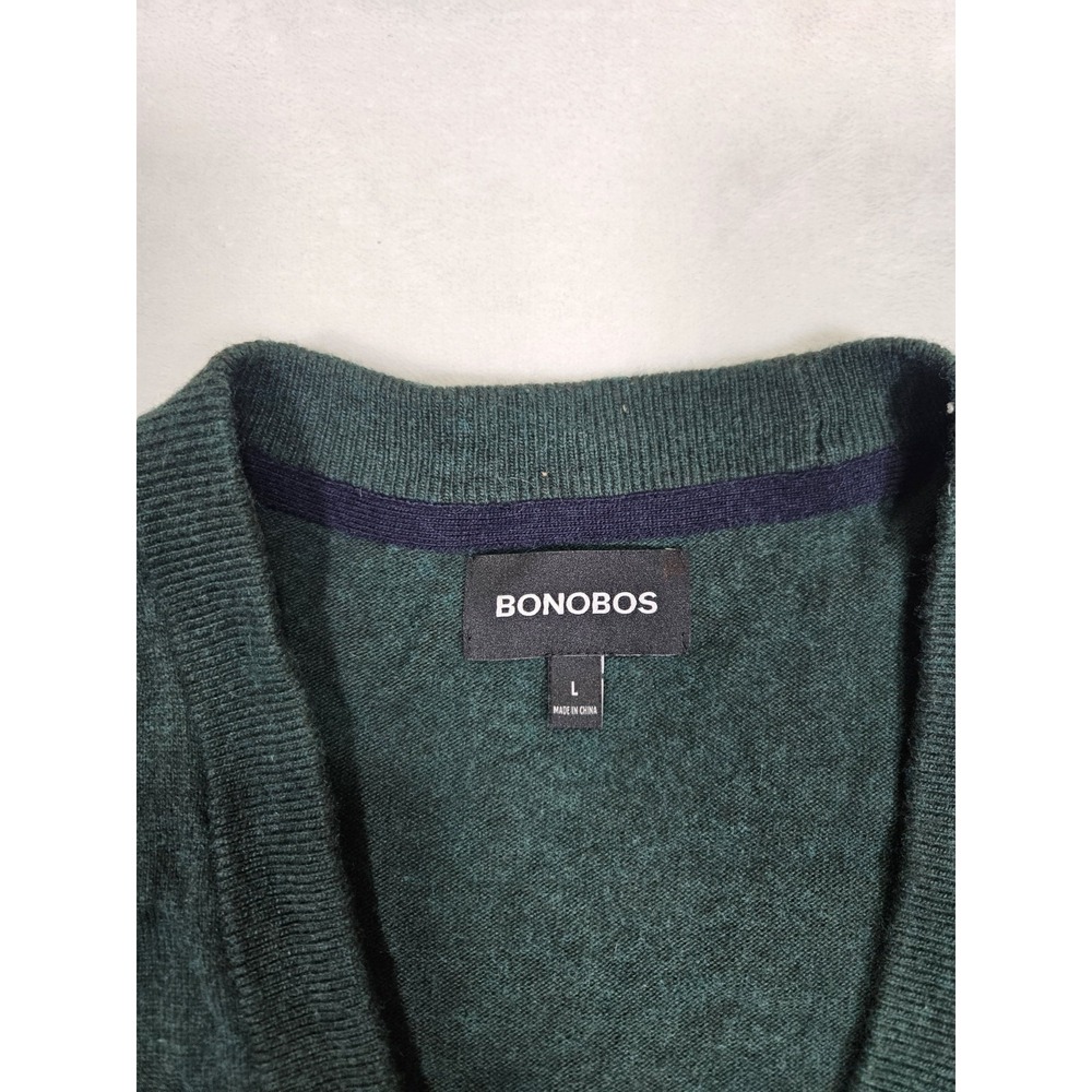 Bonobos Button Cardigan Sweater Green Lambswool Blend Size L Embroidered Turtle‎ - Picture 2 of 8